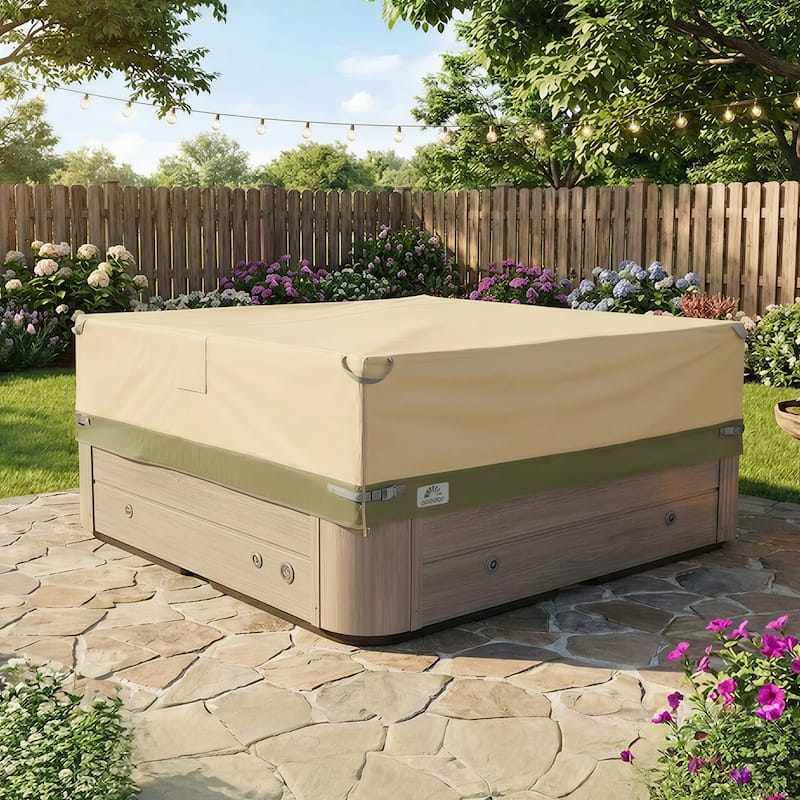 Aoodor Heavy Duty Outdoor Hot Tub Cover - Beige/Green - 76"W x 76"D x 20"H