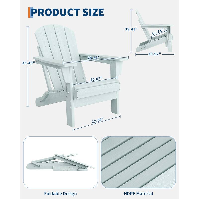 Folding Adirondack Chair, Outdoor Wooden Lounge Chair, Modern Lounger Adirondack Chair Ergonomic Extended Backrest