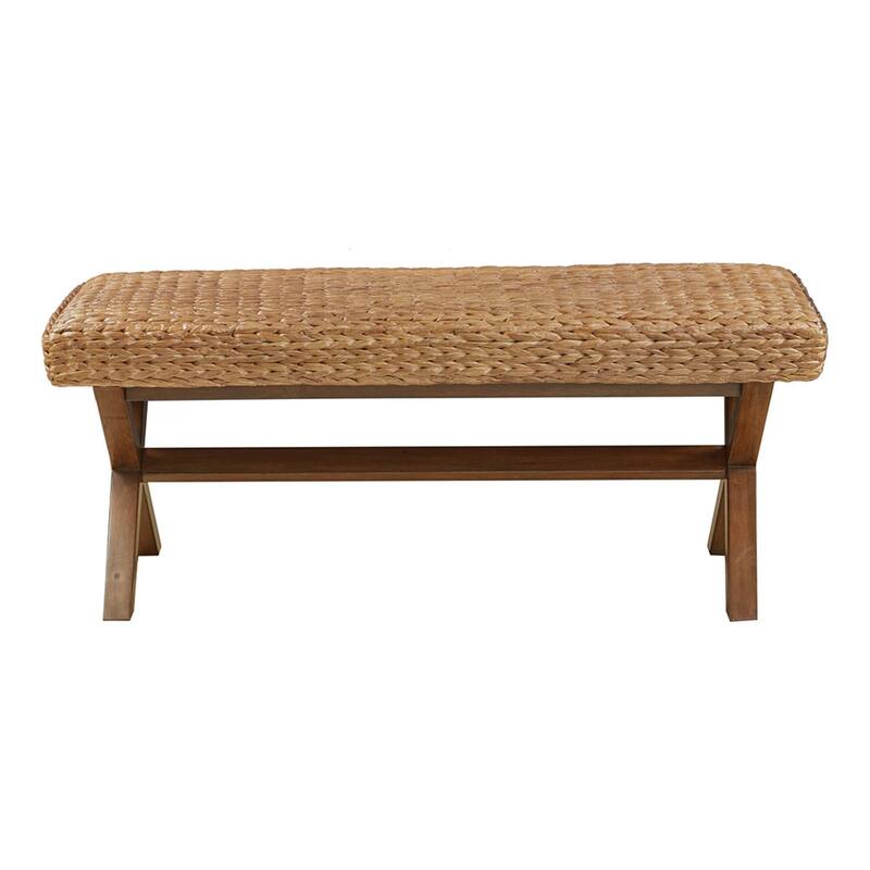 Roomfitters 45-Inch Woven Water Hyacinth Bench, Mahogany Wood Legs with Chestnut Finish