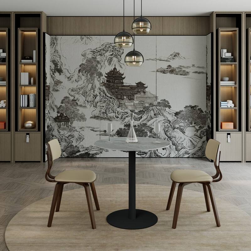 Vail Round Dining Table 36 in. Sintered Stone Tabletop in Black Stainless Steel Round Pedestal Base for Kitchen and Dining Room