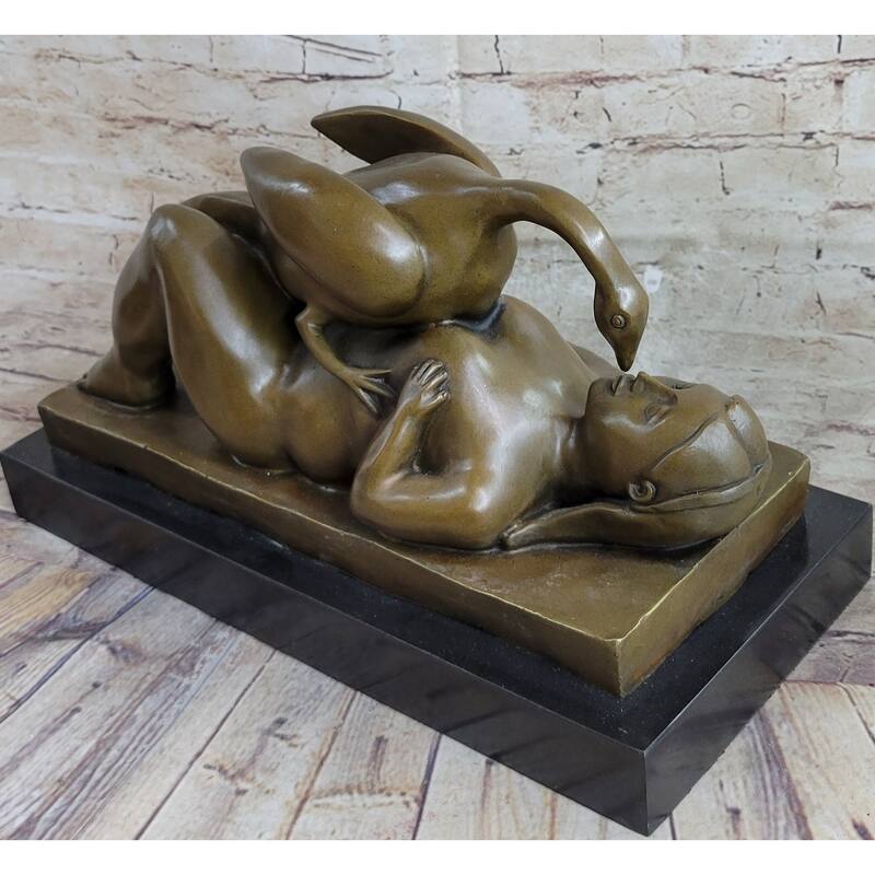 Leda And The Swan Zeus Modern Art Bronze Sculpture Statue By Fernando Botero 9 Inches X 15 Inches: