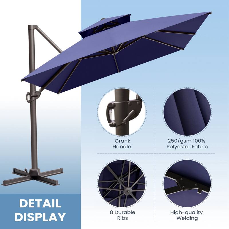 10 x 13 Feet Double Top Rectangular Patio Offset Cantilever Umbrella Aluminum with Crank