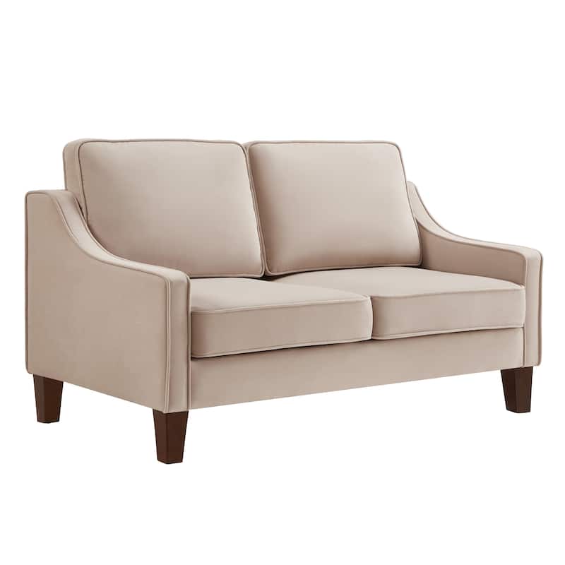 Taupe Velvet Loveseat Sofa with Scooped Armrest