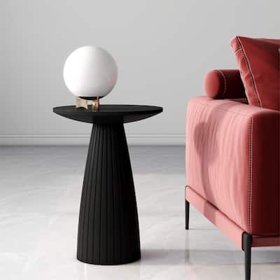 Round Black Side Table End Table with Pedestal Fluted