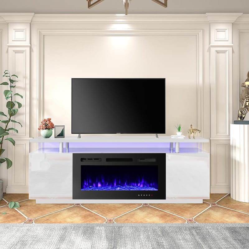 36'' Electric Fireplace TV Stand, Entertainment Center & TV Console for TVs up to 80'', Modern Fireplace Heater for Living Room