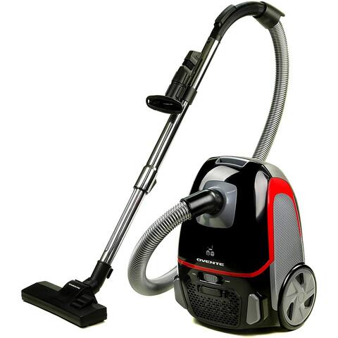 Ovente Electric Bagged Lightweight Canister Vacuum Cleaner with 3 Speed Control, Powerful Portable Suction Machine Black ST1600B