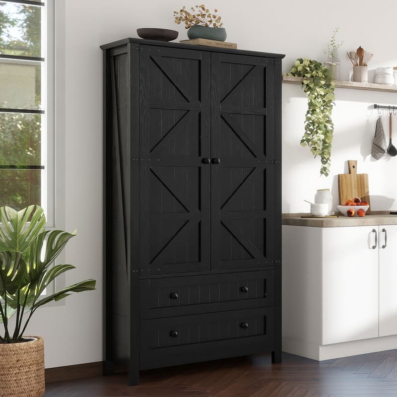 Moasis 64" Farmhouse Tall Kitchen Pantry Storage Cabinet with 2 Drawers & Doors