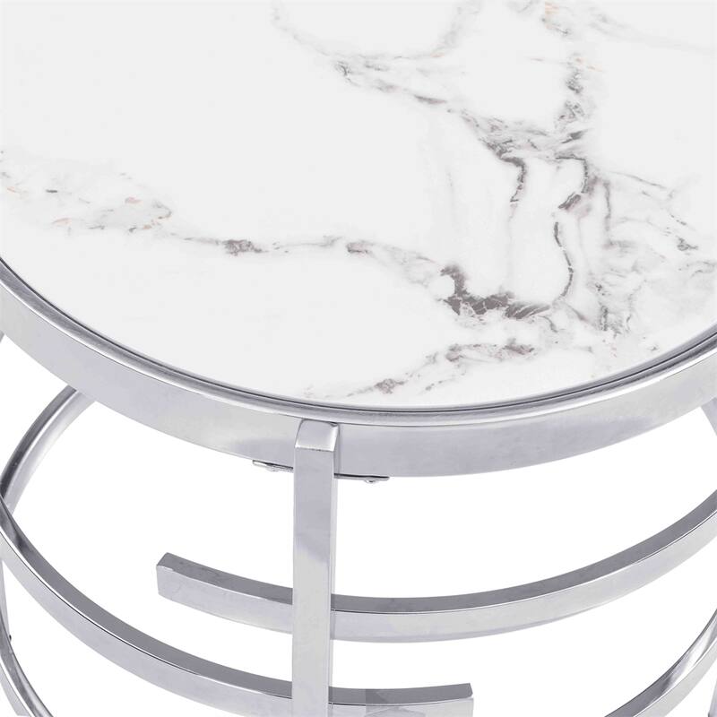 Round End Table with Sintered Stone Top and Metal Frame