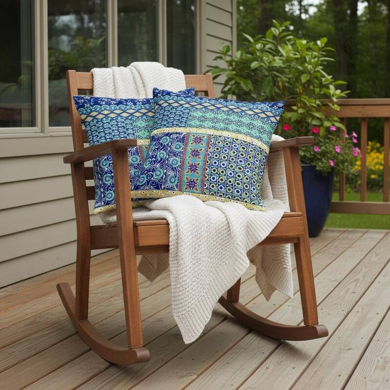 HomeRoots Set of Two 16" X 16" Blue and Yellow Blown Seam Floral Indoor Outdoor Throw Pillows - 16.00' X '16.00' X '5.00 - Blue/Yellow - 16.00' X '16.00' X '5.00