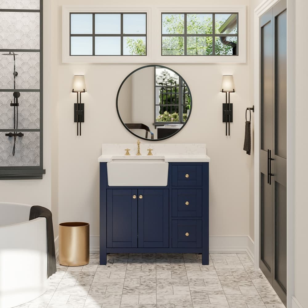 KitchenBathCollection Yorkshire 36" Farmhouse Bathroom Vanity with Engineered Marble Top