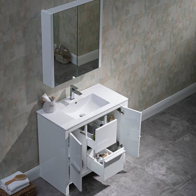 Solid Wood Bathroom Vanity with Mirror Medicine Cabinet
