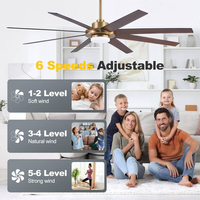 60 in. Indoor 8 Wood Blades Ceiling Fan with LED light and remote
