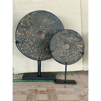 Approx. 18" High Lava Stone Disk with Iron Stand