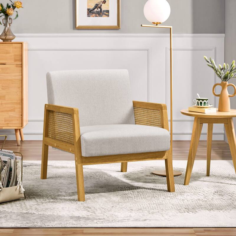 Yaheetech Modern Upholstered Fabric Accent Chair with Rattan Sides - 27″×30″×31″