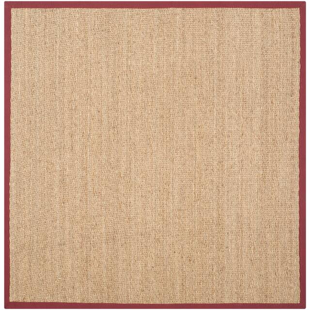 SAFAVIEH Natural Fiber Oceana Herringbone Seagrass Rug - 6' x 6' Square - Natural/Red