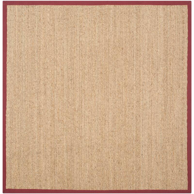 SAFAVIEH Natural Fiber Trilby Herringbone Seagrass Rug - 6' Square - Natural/Burgundy Red