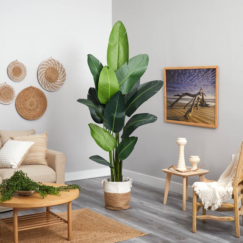 7' Artificial Travelers Palm Tree with Handmade Jute & Cotton Basket