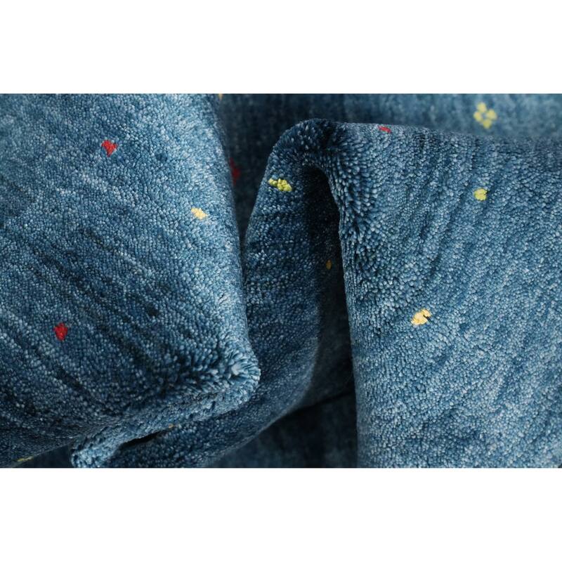 Hand Knotted Oriental Viscose Silk Carpet Tribal Animal Pictorial Navy Blue & Blues Gabbeh Area Rug - 9' 9'' X 5' 11''