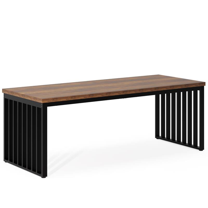 78" Extra Long 2-Person , Double Workstation with Heavy-Duty Steel Legs, Oak & White Finish