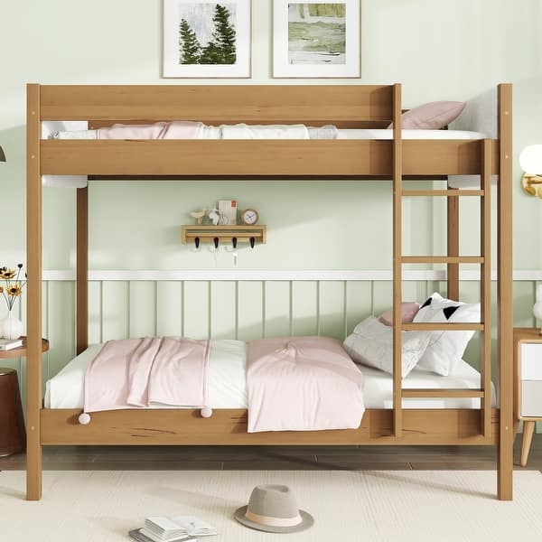 slide 2 of 10, Twin Bunk Bed with Teddy Headboard & Ladder Natural