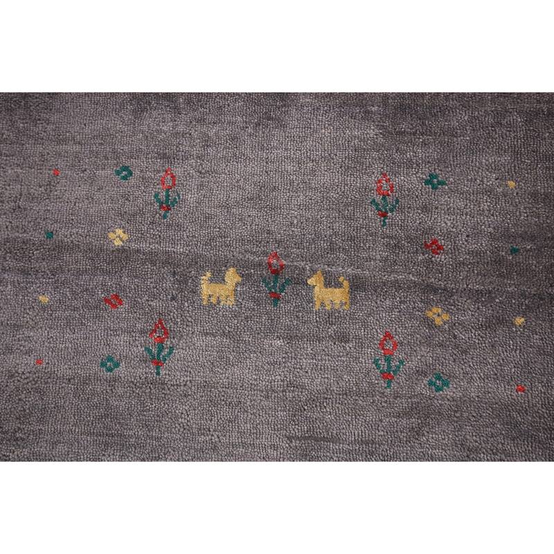 Tribal Gray Gabbeh Indian Square Area Rug Silk Carpet - 7'10" X 7'10"