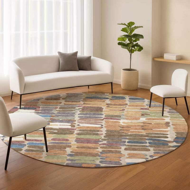 Machine Washable Indoor/ Outdoor Modern Caps Chantille Rug