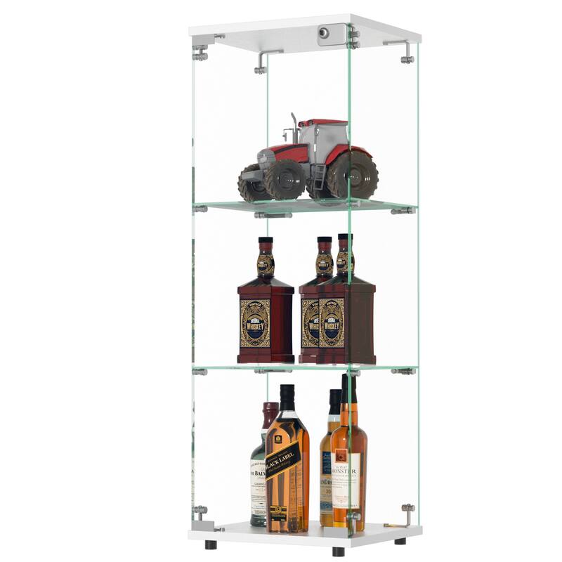 Glass Display Cabinet with Doors & Locks, Acrylic Shelves, Floor Standing Storage Showcase for Home or Office