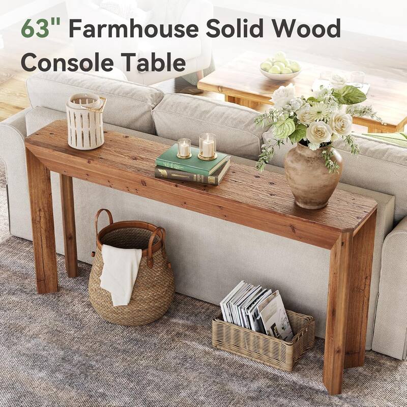 63-Inch Farmhouse Solid Wood Console Entryway Table with Splayed Legs - 62.99"W × 11.61"D × 31.49"H