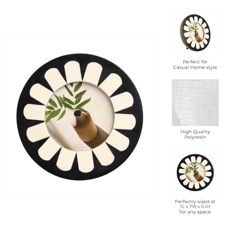 Resin Wood Photo Frame Round Petal Design for Home Office - 1" Ivory