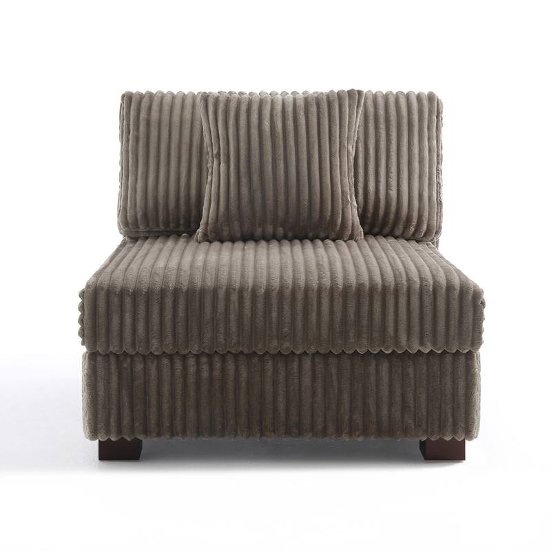 35.7" W Plush Corduroy Upholstered Armless Modular Sofa Chair