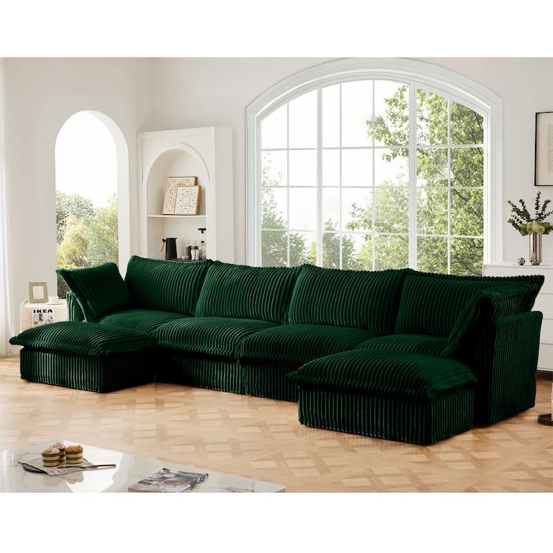 156.6" U-Shaped Corduroy Sectional Sofa with Deep Seat & Slipcover