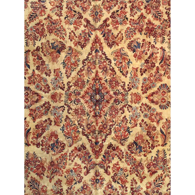 Pasargad Home Antique Sarouk Collection Wool Area Rug, Ivory/Burgundy - 11'10" X 13'11"