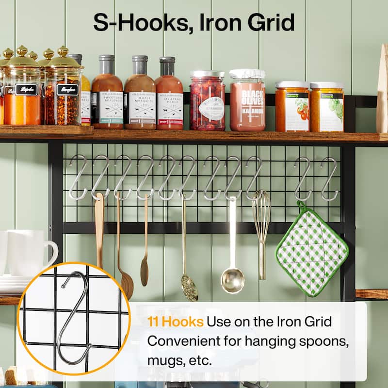 5-Tier Large Kitchen Bakers Rack, 55" Storage Shelf with 11 Hooks