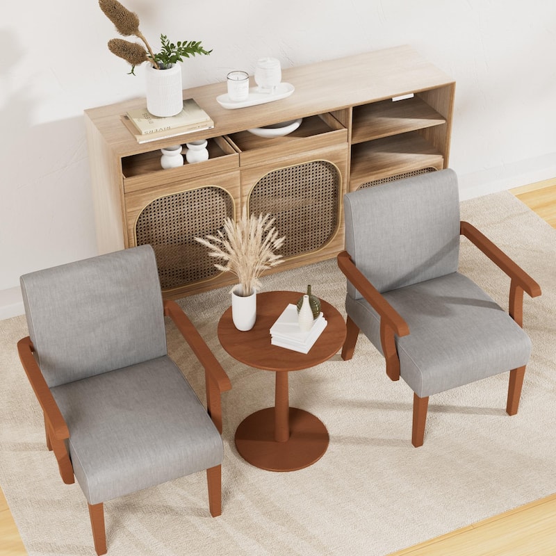 Light Gray 18.7" Arm Chairs with Round Wood Table (Set of 2)