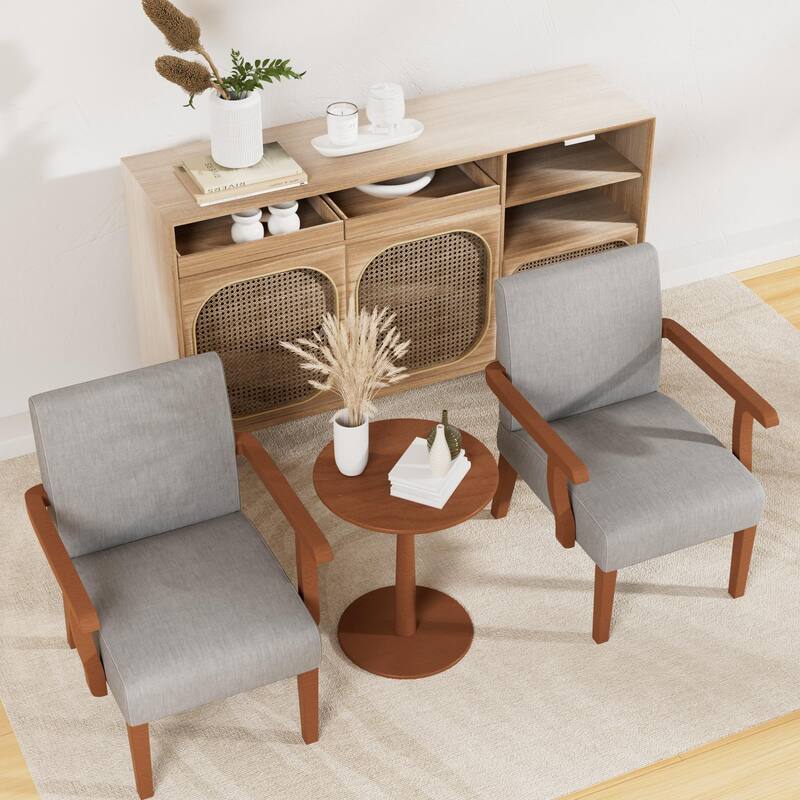 Light Gray Modern 18.7" Arm Chairs with Durable Hardwood Frame and Round Wood Table (Set of 2)