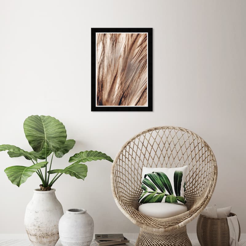 Wynwood Studio Prints Abstract Copper Brown Feather Brown and Metallic Brown Glam Wall Art Canvas Print - Black