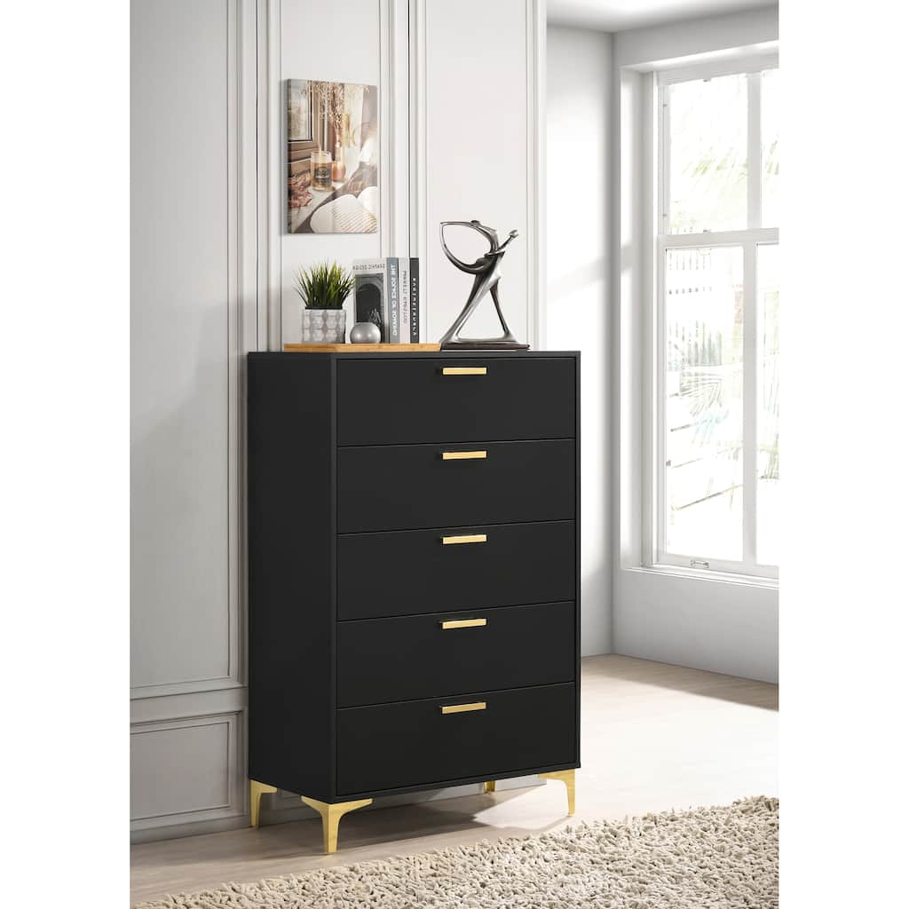 Lexie Black and Gold 5-Drawer Rectangular Chest