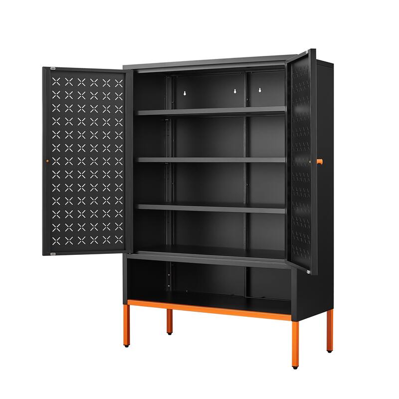 Grid Double Door Shoe Cabinet, Three Adjustable Compartments , Suspended Hollow Shoe Changing Compartment