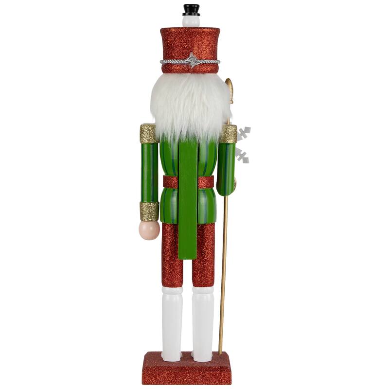 Glittered Nutcracker with Snowflake Scepter Christmas Figure - 15" - Red and Green