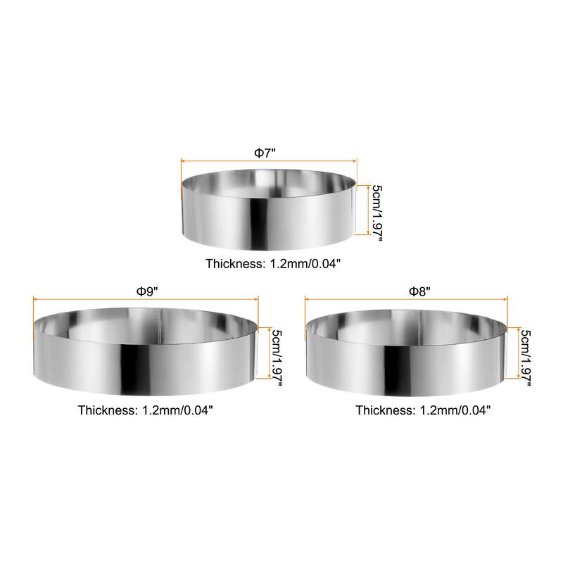 Round Cake Ring Stainless Steel Pastry Mousse Dessert Ring - 7/8/9 Inch