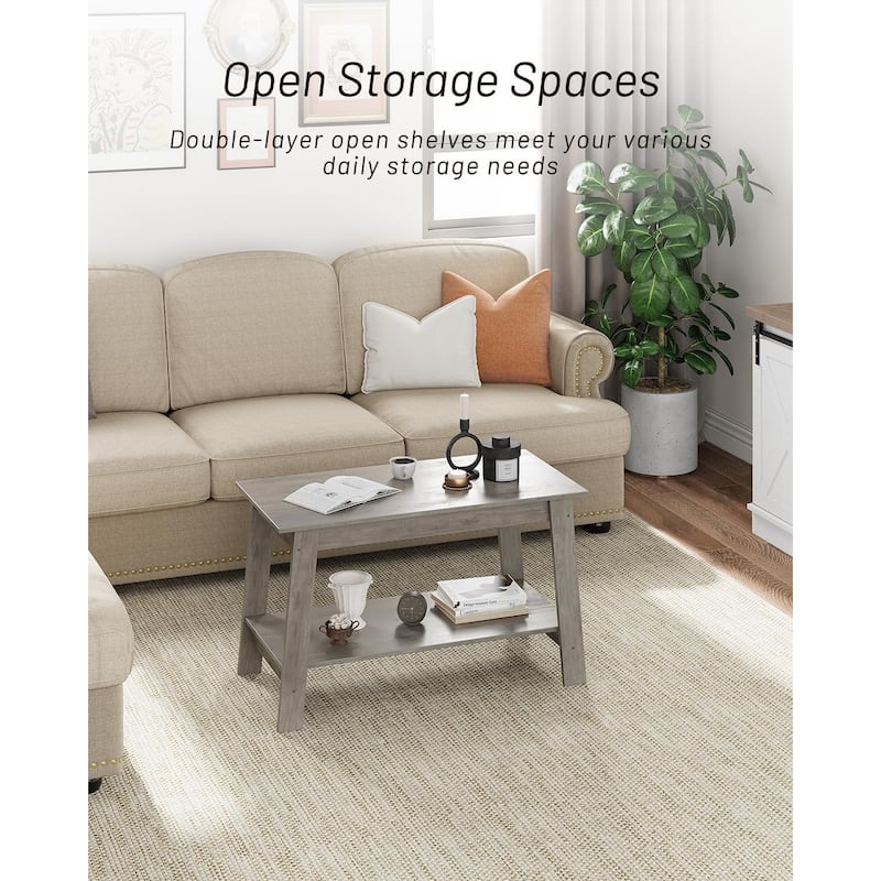 31.49" Industrial Coffee Table, 2-Tier Storage,Wood Tea Table with Storage Shelf