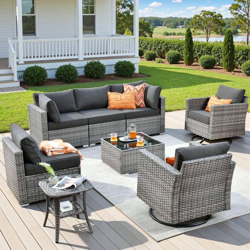 XIZZI 8-Piece Outdoor Patio Wicker Furniture Set with Swivel Chair