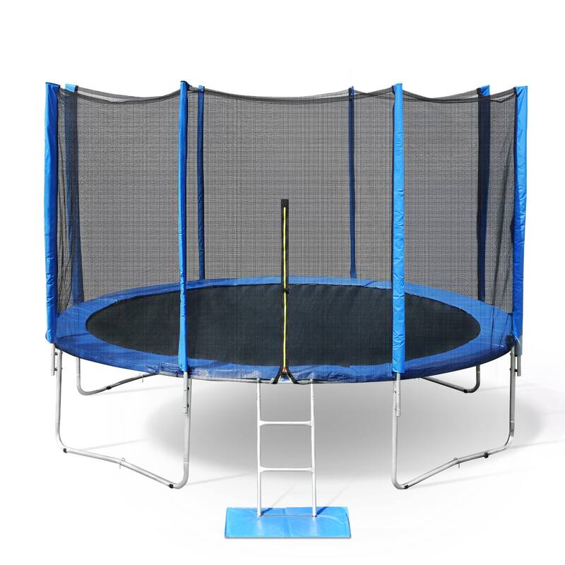 Aoodor Outdoor Trampoline, Recreational Trampoline with Enclosure Outer-Safety Net and Ladder for Kids - 12ft