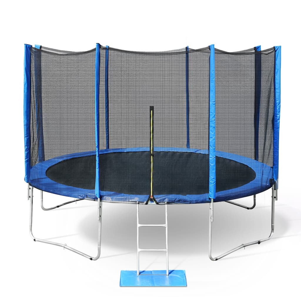 Aoodor Outdoor Trampoline, Recreational Trampoline with Enclosure Outer-Safety Net and Ladder for Kids