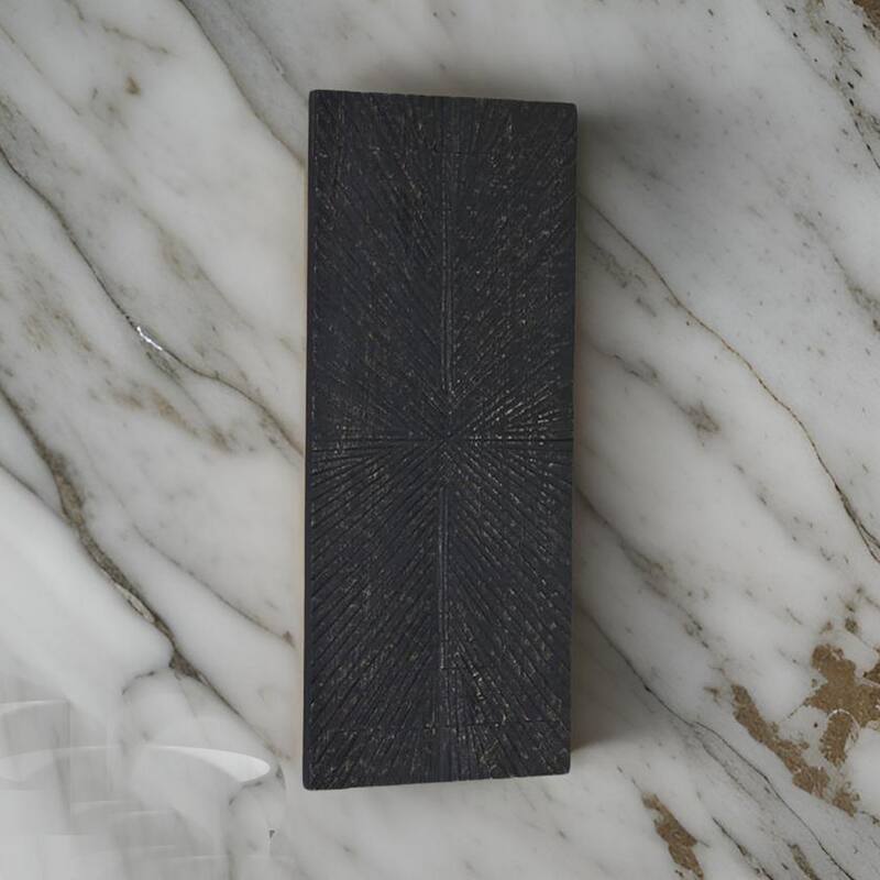 Ernest 20 x 48 Wall Decor, Carved Sunburst Design, Wood Panel, Black Finish