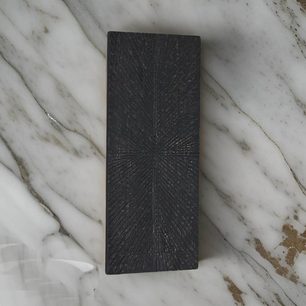 Ernest 20 x 48 Wall Decor, Carved Sunburst Design, Wood Panel, Black Finish