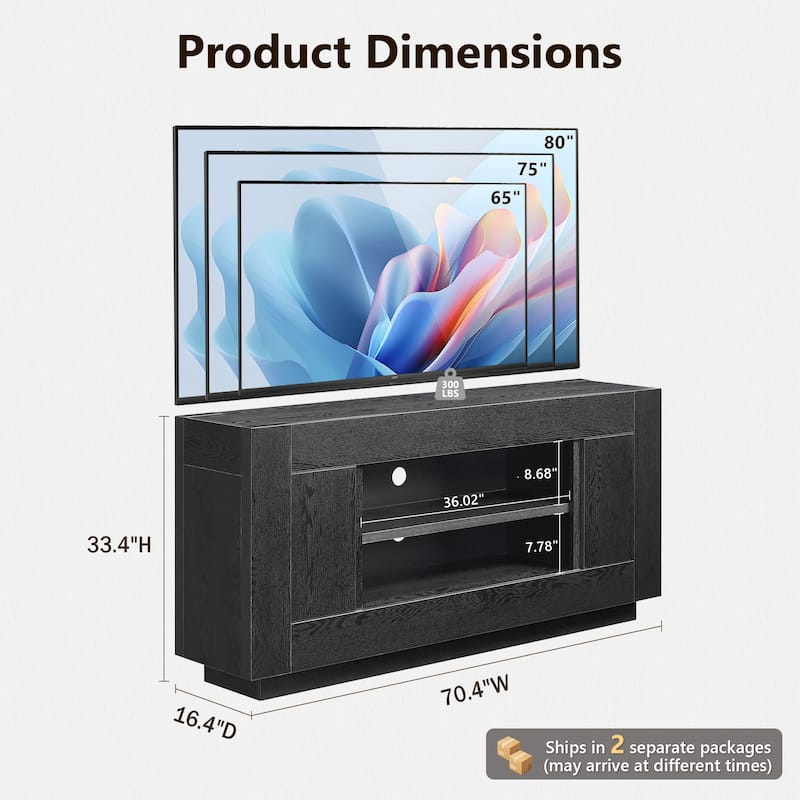 70" Modern TV Stand, Wood Entertainment Center for TVs Up to 80"