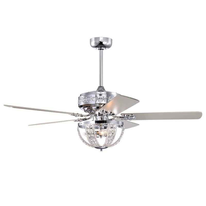 Santana 52 Inch Chrome Polished Finish Mid-Century style Ceiling Crystal Fan with Remote