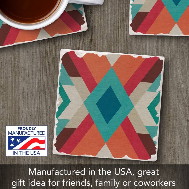 Aztec Dream 4 Pack Absorbent Stone Coasters with Cork Backing 4" Square Made in The USA Absorbent Wipes Clean