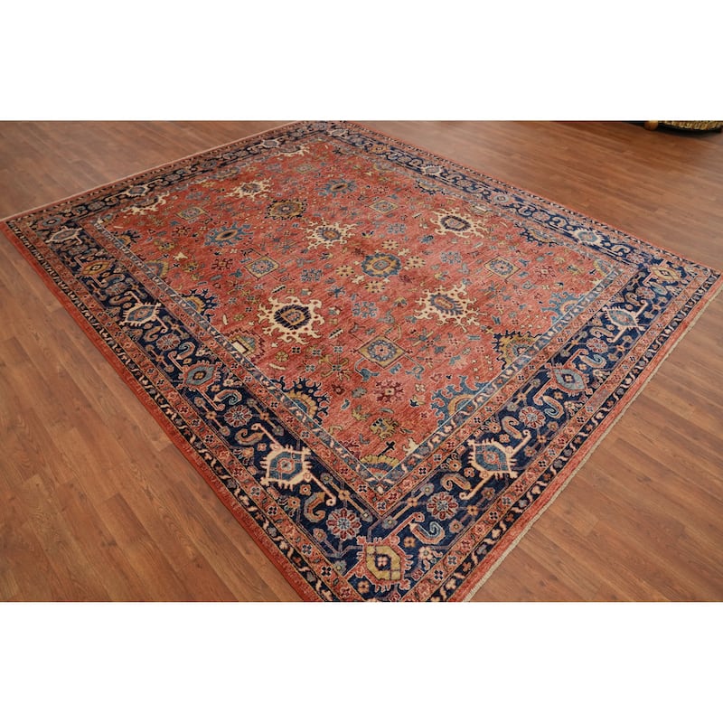 Hand Knotted Traditional Wool Orange Geometric Area Rug - 9' 10'' X 8' 0''